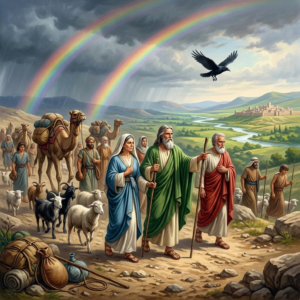 Abram, Sarai, and Lot travel to Canaan